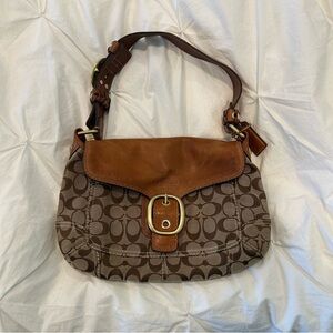 Vintage Coach Bleecker Buckle Flap Shoulder Bag Brown/Tan C Canvas & Leather